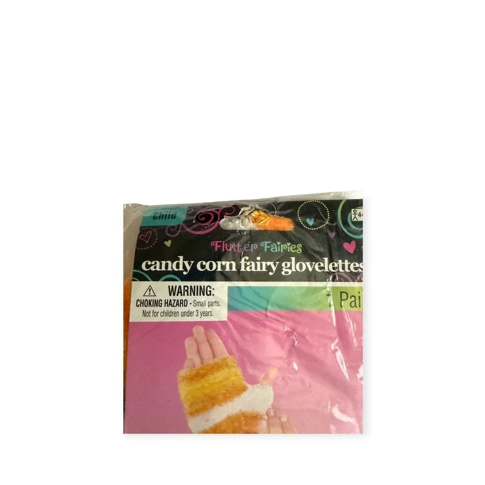Candy Corn Halloween Glovelettes Dress Up Costume Kids 4+  New One Pair Gloves